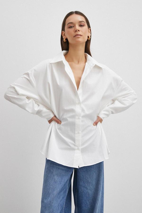 Düğme Detaylı Pamuklu Gömlek Beyaz - Image 1