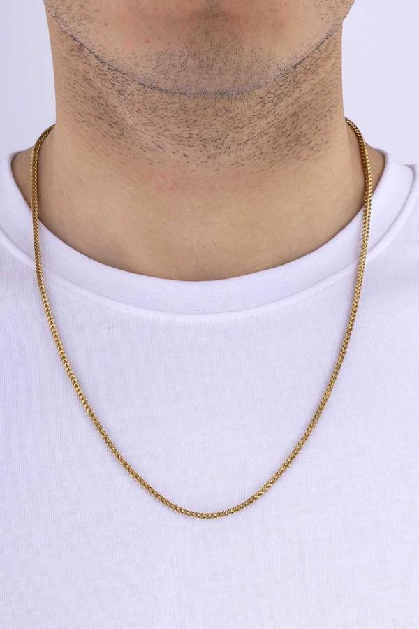 Gümüş Pazarım Altın Kaplama Köşeli Kare Kesim Erkek Çelik Zincir - Image 1