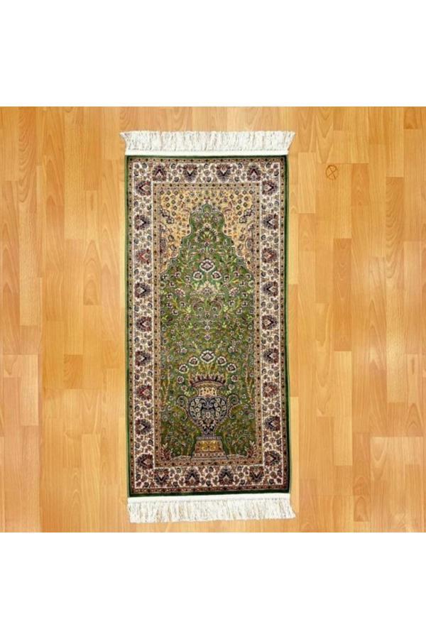 Mihrâb-ı Gülzâr Motifli 60x120 CM İpek Seccade Yeşil - Image 1