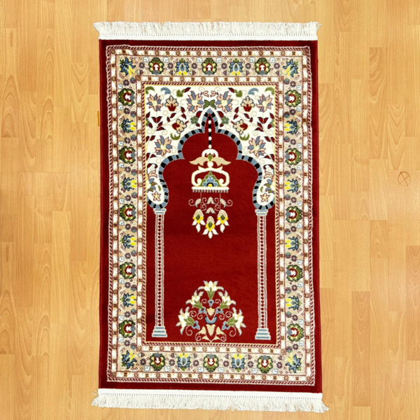 Geleneksel Motifli Yünlü Seccade Kırmızı  - Image 1