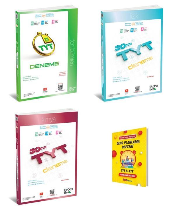 345 TYT 2026 Fen Bilimleri Fizik ve Kimya Denemeleri 3lü Set + Planlama Defteri - Üç Dört Beş Yayınları - Image 1