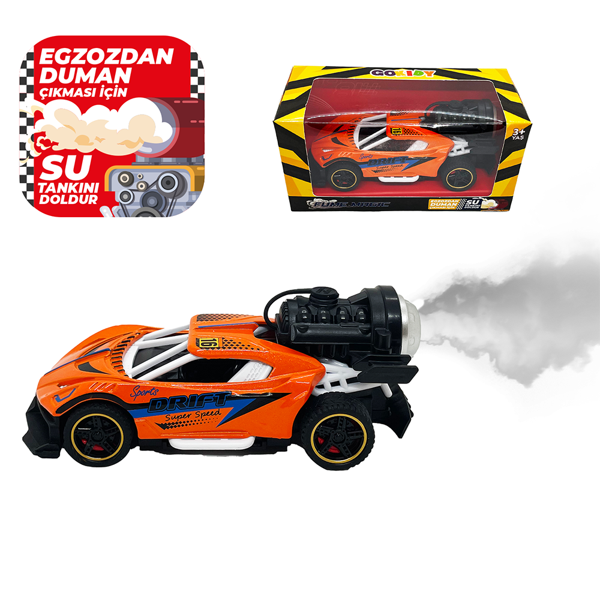 Spray Fonksiyonlu Pilli Metal Çek Bırak Araba Sesli Işıklı Turuncu - Image 1