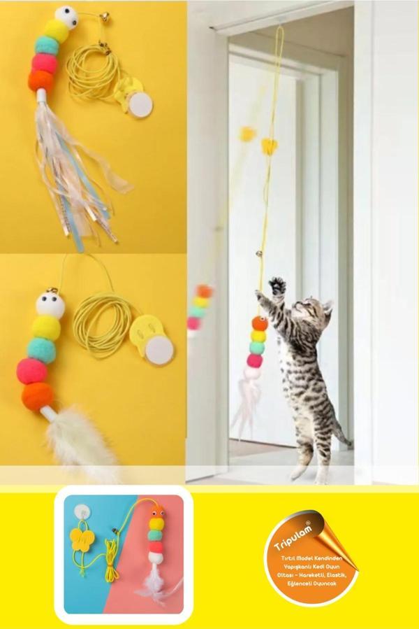 Tırtıl Model Kendinden Yapışkanlı Kedi Oyun Oltası – Elastik, Hareketli, Tavan Tipi Oyuncak - Image 1