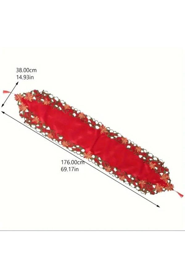 Saros Teknoloji Yılbaşı Noel Masa Runner Atatürk Çiçeği Kırmızı Ve Altın Rengi - Image 1