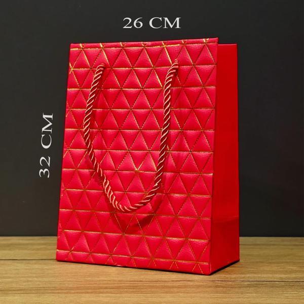 Büyük Boy Kırmızı Gold Desenli Hediye Çantası - Image 1