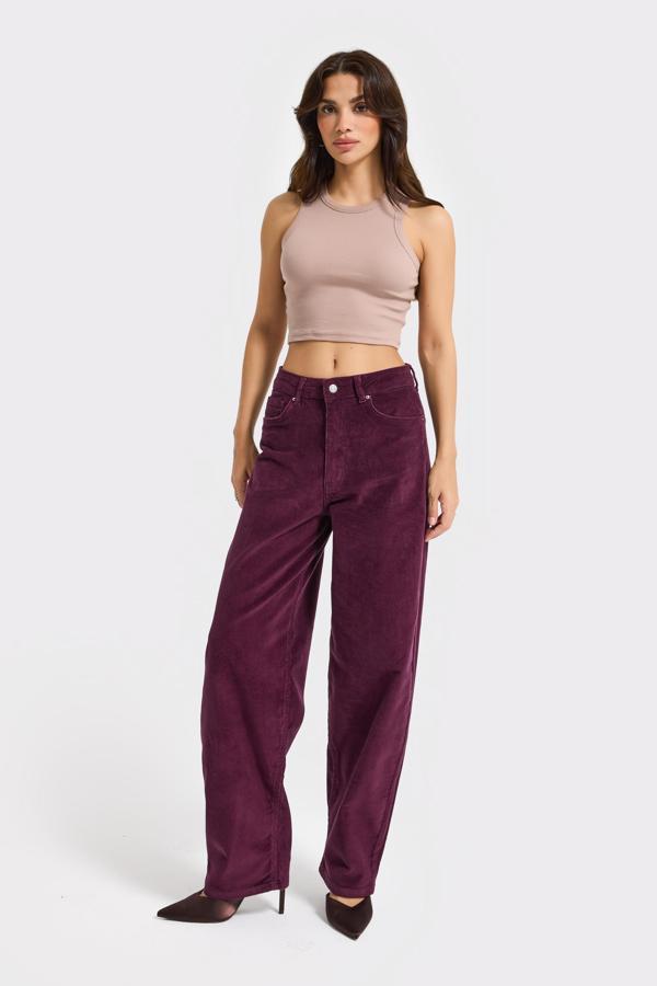 Kadın Mor Renk 26w5-111 Skater Fit Esnek Kumaş İnce Fitilli Velvet Kadife Kumaş Pantolon - Image 1