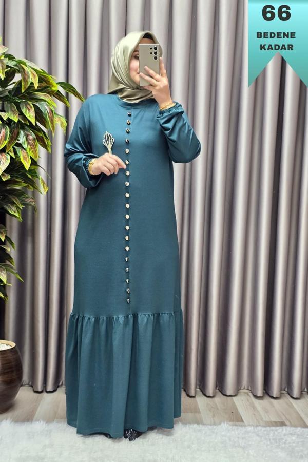 Kadın Giyim Büyük Beden Kristal Düğmeli Elbise - Image 1