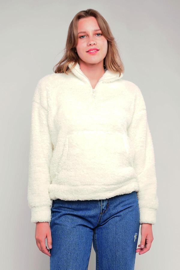 Gabria Kanguru Cepli Yarım Fermuarlı Peluş Sweat - Image 1