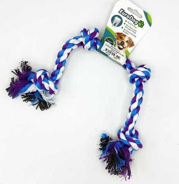 EuroDog Diş İpi Dört Düğüm Mor Mavi Beyaz 50 cm - Image 1