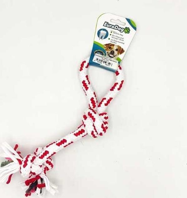 EuroDog Diş İpi Halka Üç Düğüm Kırmızı Beyaz 30 cm - Image 1