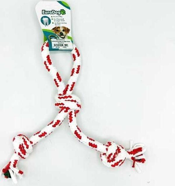 EuroDog Diş İpi Halka Üç Düğüm Kırmızı Beyaz 30 cm - Image 1