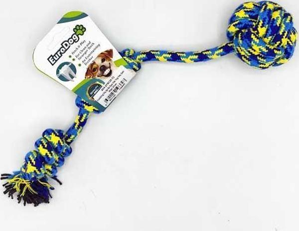 EuroDog Diş İpi İki Bur.Tek Top.Yeş.Sarı Mavi 30cm - Image 1