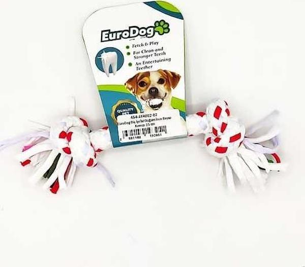 EuroDog Diş İpi İki Düğüm İnce Beyaz Kırmızı 15 cm - Image 1