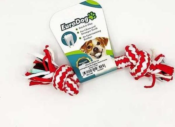 EuroDog Diş İpi İki Düğüm Kalın Kırmızı Beyaz 15cm - Image 1