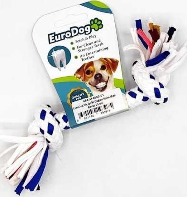 EuroDog Diş İpi İki Düğüm Kalın Mavi Beyaz 15 cm - Image 1