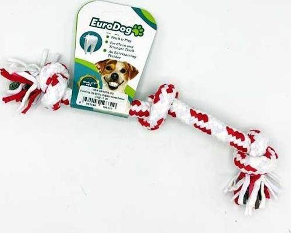 EuroDog Diş İpi Üç Düğüm Beyaz Kımızı Çizgi 15 cm - Image 1