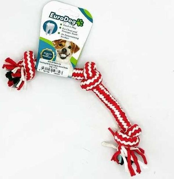 EuroDog Diş İpi Üç Düğüm Kımızı Beyaz Çizgi 15 cm - Image 1