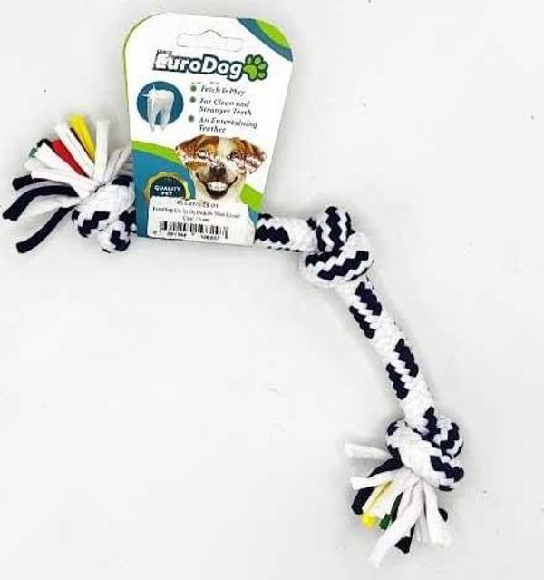 EuroDog Diş İpi Üç Düğüm Mavi Beyaz Çizgi 15 cm - Image 1