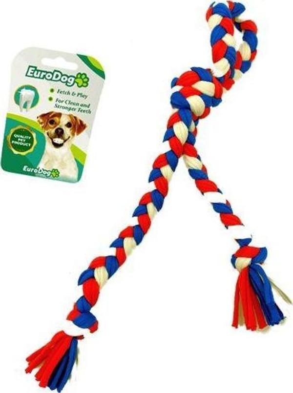 EuroDog Düğümlü Diş İpi Beyaz Mavi Kırmızı 42 Cm - Image 1