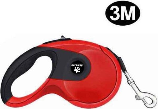 EuroDog Otomatik Şerit Köpek Gezdirme Tasması 3 Mt Kırmızı-Siyah - Image 1