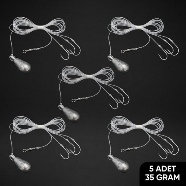 3 İğneli Kurşunlu Beden Takımı - Dip Beden Oltası - Fırdöndülü - 35 gr - 5 Adet - Image 1