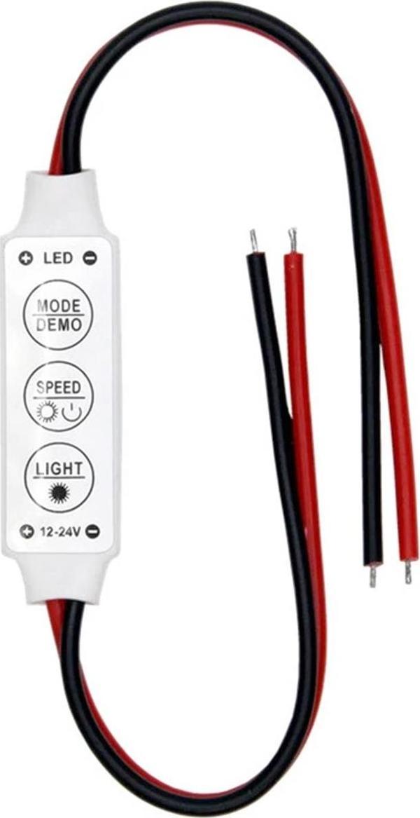 MİNİ ÜÇ TUŞLU TEK RENKLİ 12 VOLT - 24 VOLT LED KONTROL CİHAZI ( KIRMIZI- SİYAH KABLO) - Image 1