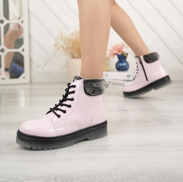 Pudra Kırışık Rugan Yünlü Fermuarlı Kız Çocuk Botu - Image 1