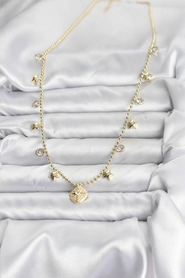 Zarif Boyunlar için Golden Pirinç Zirkonlu Kutup Yıldızı Kadın Kolye - Image 1