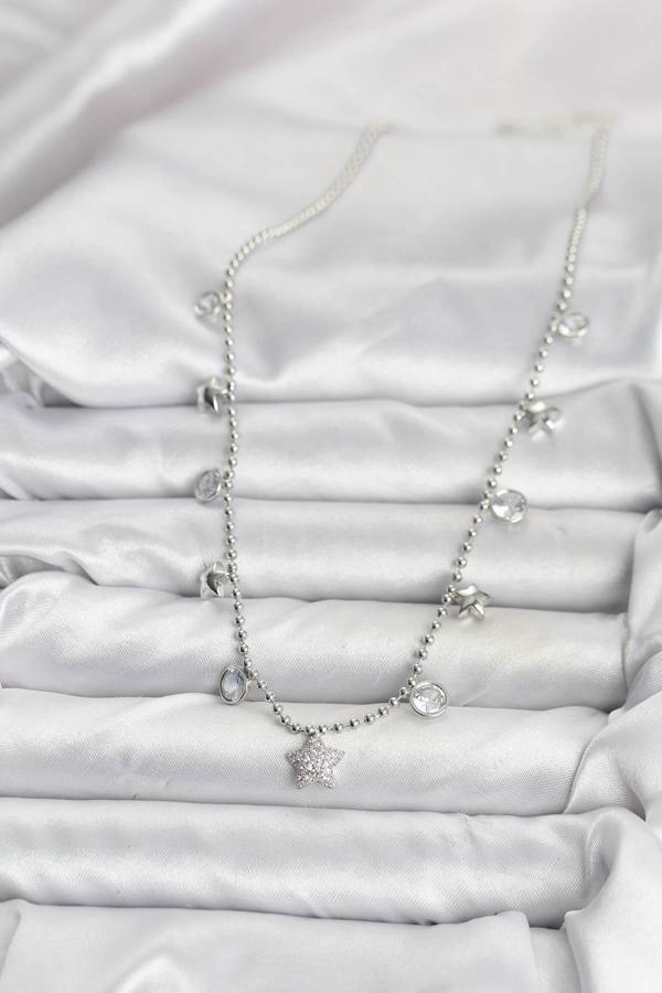 Zarif Boyunlar için Silver Pirinç Yıldız Kadın Kolye - Image 1