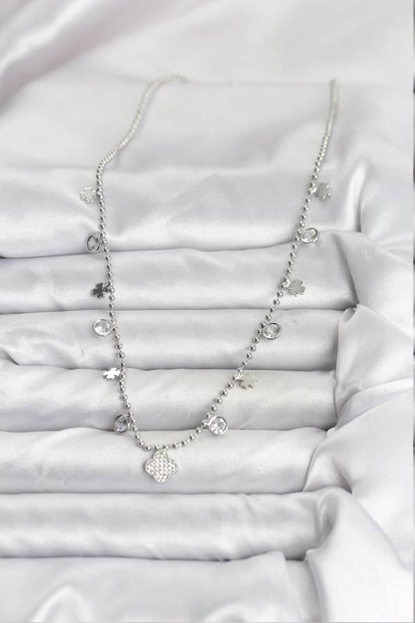 Zarif Boyunlar için Silver Pirinç Yonca Kadın Kolye - Image 1