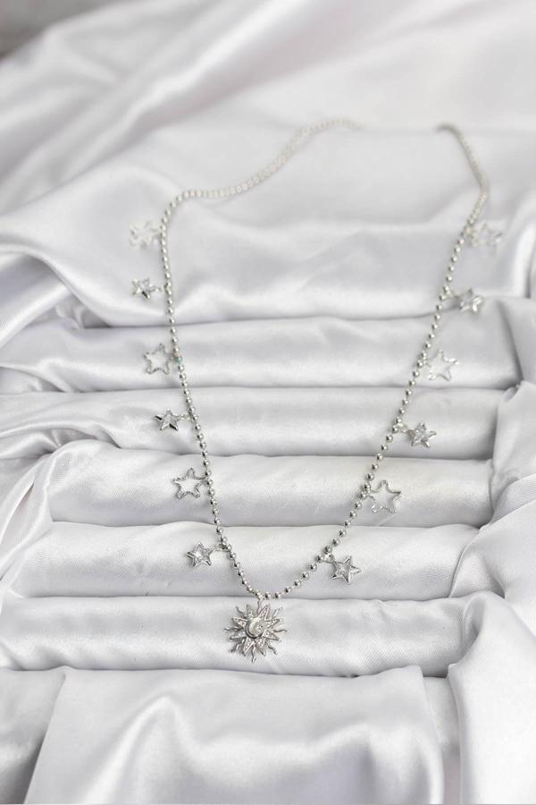 Zarif Boyunlar için Silver Pirinç Güneş Kadın Kolye - Image 1