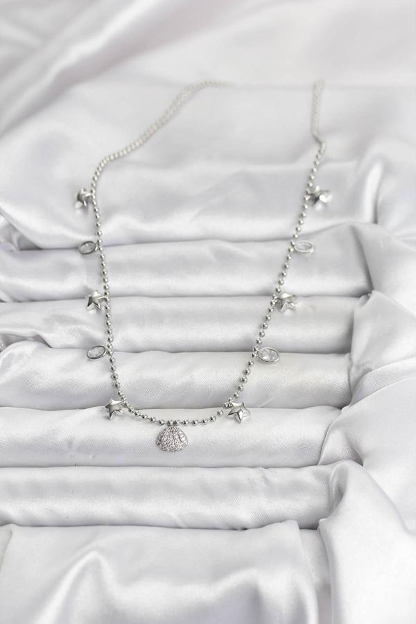 Zarif Boyunlar için Silver Pirinç Zirkonlu Deniz Kabuğu Kadın Kolye - Image 1