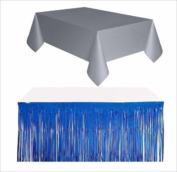 Gümüş Masa Örtüsü, Lacivert Masa Eteği - Image 1