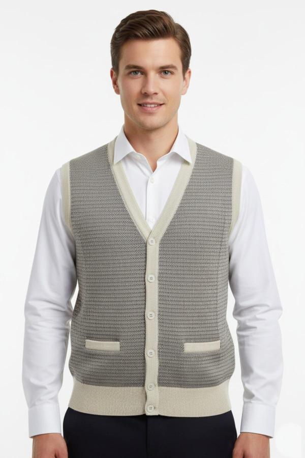 Erkek Düğmeli Yelek Cepli Çelik Örgü Klasik Kalıp BGL-ST04835 - Image 1