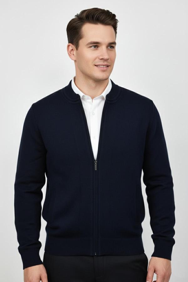 Erkek Hakim Yaka Astarlı Triko Fermuarlı Mont BGL-ST04832 - Image 1