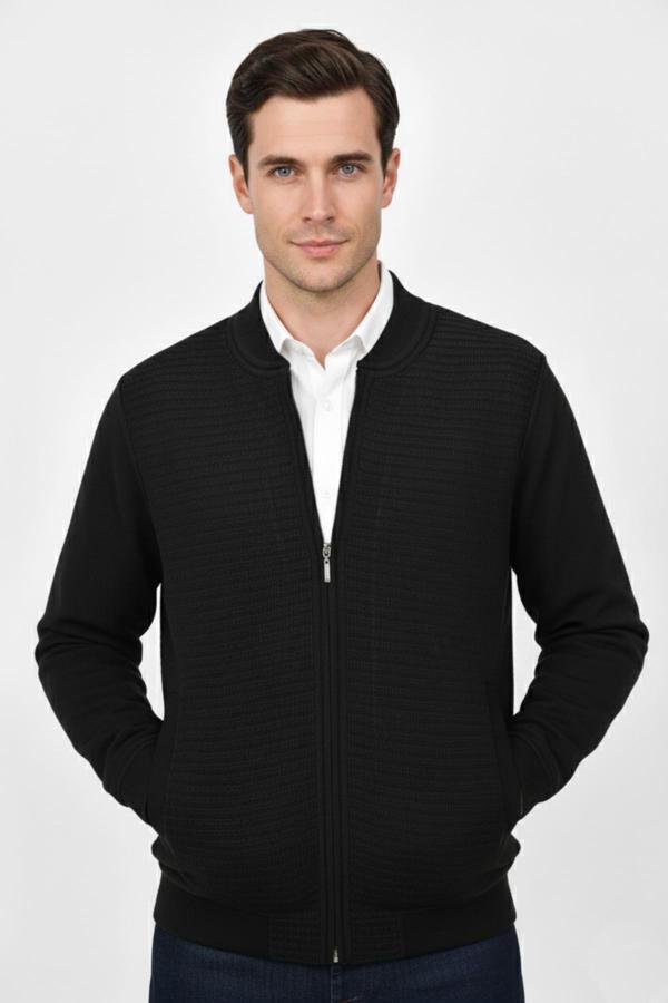 Erkek Hakim Yaka Astarlı Triko Fermuarlı Mont BGL-ST04831 - Image 1