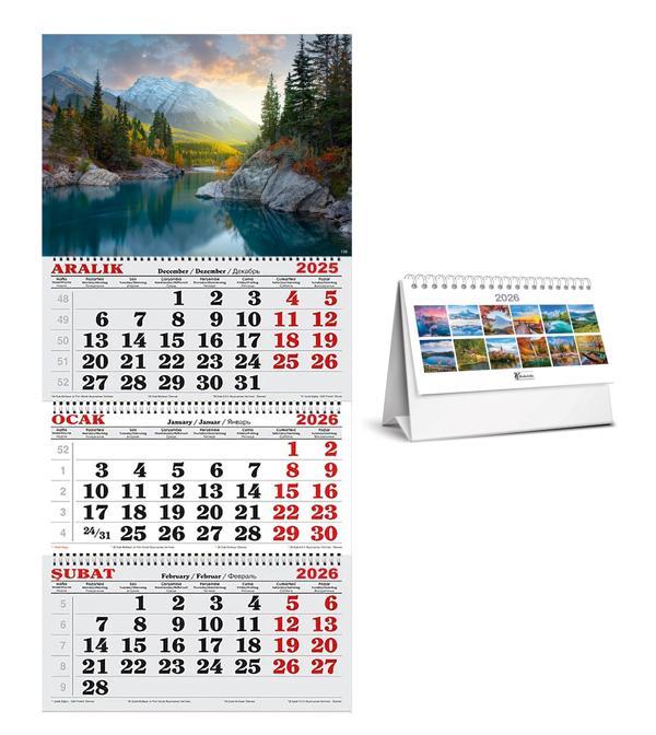 2026 Gemici Takvimi ve Karton Üçgen Masa Takvim-Manzaralar - Image 1