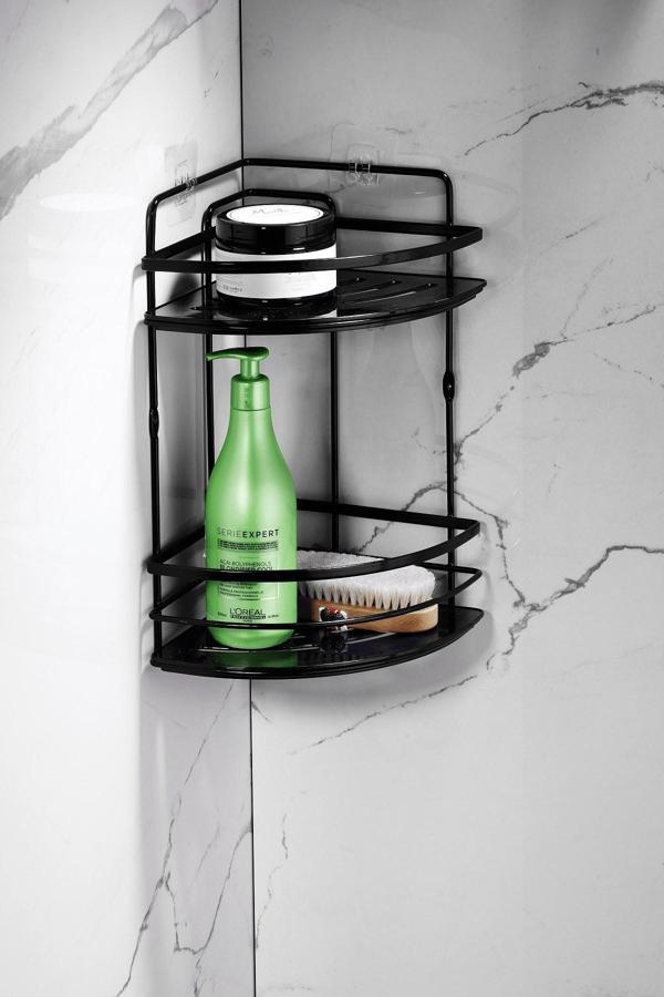 Yapışkanlı Ömür Boyu Paslanmaz Kristal Ayarlanabilir Raf Banyo Düzenleyici Şampuanlık LK-02 SS - Image 1