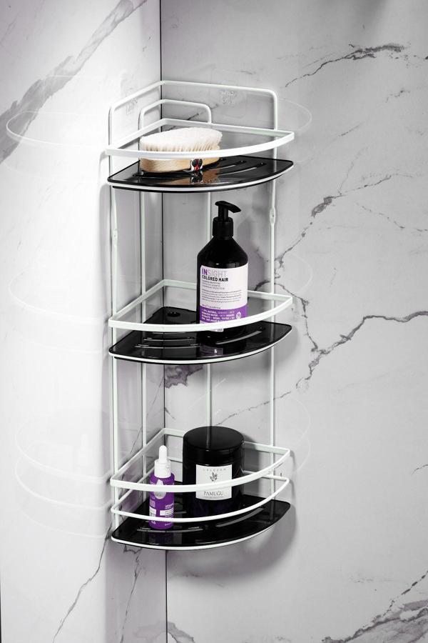 Yapışkanlı Ömür Boyu Paslanmaz Kristal Ayarlanabilir Raf Banyo Düzenleyici Şampuanlık LK-03 BS - Image 1