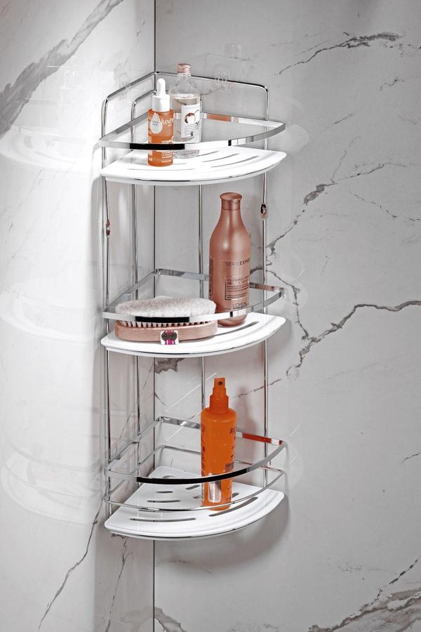 Yapışkanlı Ömür Boyu Paslanmaz Kristal Ayarlanabilir Raf Banyo Düzenleyici Şampuanlık LK-03 KB - Image 1