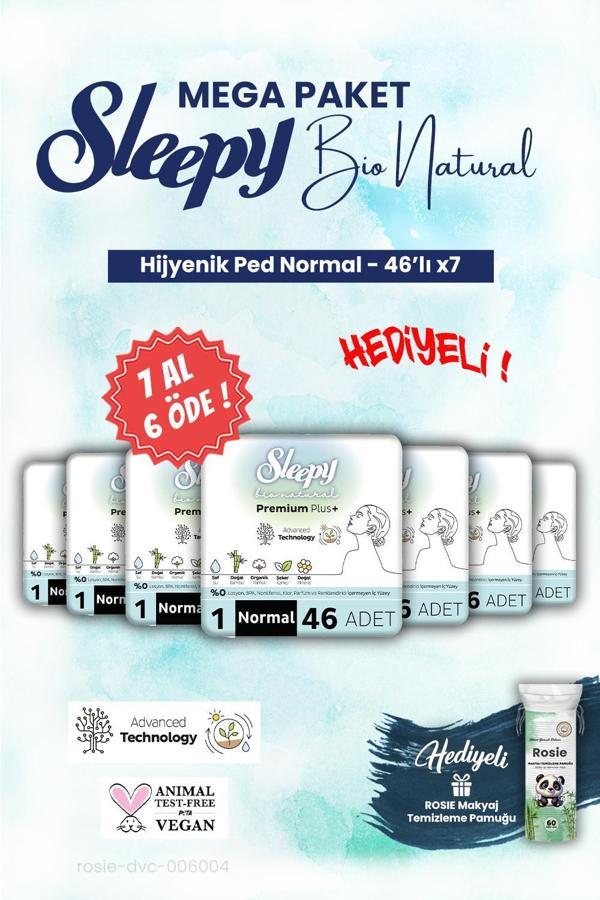 Sleepy Mega Paket 7 AL 6 ÖDE Bio Hijyenik ped 46'lı Normal ve ROSIE makyaj pamuğu - Image 1