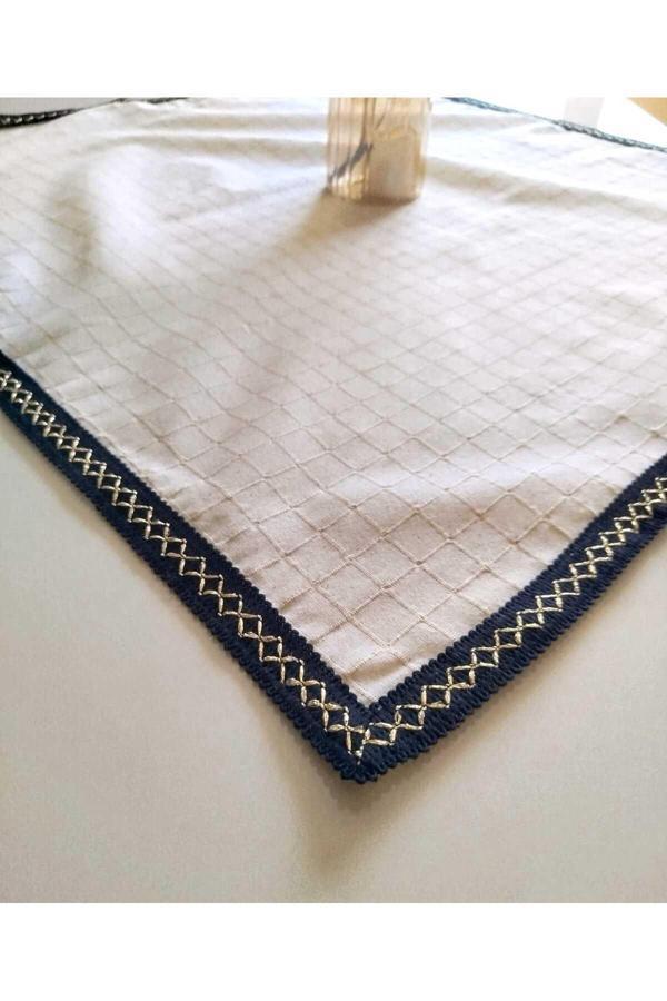 Denizli Hatırası Buldan Monica Kumaş Organik Otantik Siyah Yaldızlı Şeritli Masa Örtüsü 100X100 Cm - Image 1