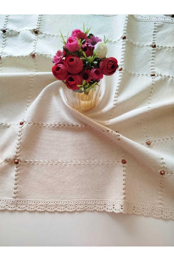 Denizli Hatırası El İşi Antikalı 3 Cm Pamuklu Güpür Otantik Masa Örtüsü - Image 1