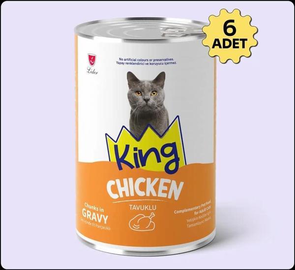 King Sos İçerisinde Et Parçacıklı Tavuklu Kedi Konservesi 400 Gr*6 ADET - Image 1