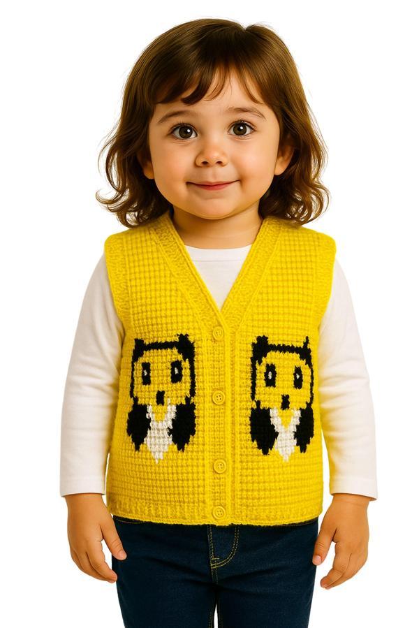 Uretti - Çiğdem 1390 1873 El Örgüsü Ayıcık Suratı Desenli Örgü Yelek - 1 - 3 Yaş - Image 1