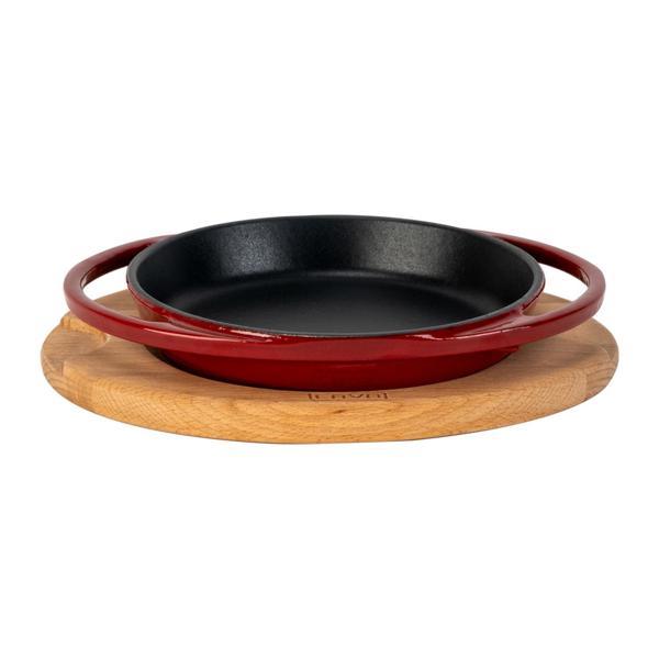 Yuvarlak Sahan Döküm Demir Yekpare Çift Kulplu Kayın Servis Ahşabı Çap(Ø)20cm. - Image 1