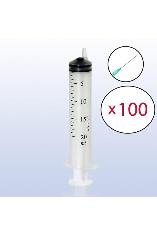 20 ml (100 Adet - KUTU) enjektör yeşil iğneli, steril 20 Cc eksantrik uçlu şırınga 38mm 21g - Image 1