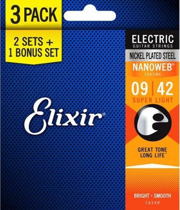 Elixir 16540 Nanoweb Süper Light 3\'lü Elektro Gitar Teli (9-42) - Image 1