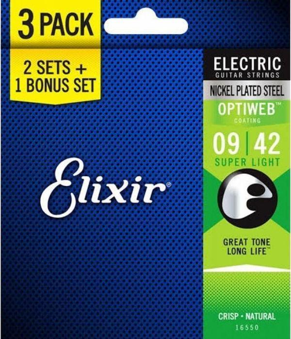 Elixir 16550 Optiweb Coating Nickel Plated Steel 3\'lü Set Elektro Gitar Teli (9-42) - Image 1