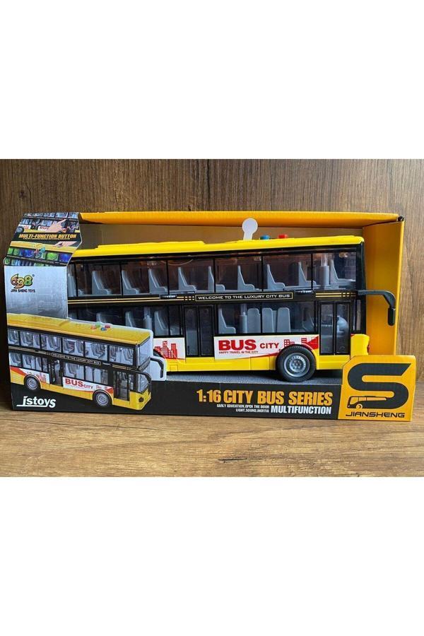 Scn Toys Sürtmeli Işıklı Sesli Otobüs Kapıları Açılan 2 Katlı Sarı Otobüs Gezi Otobüsü - Image 1